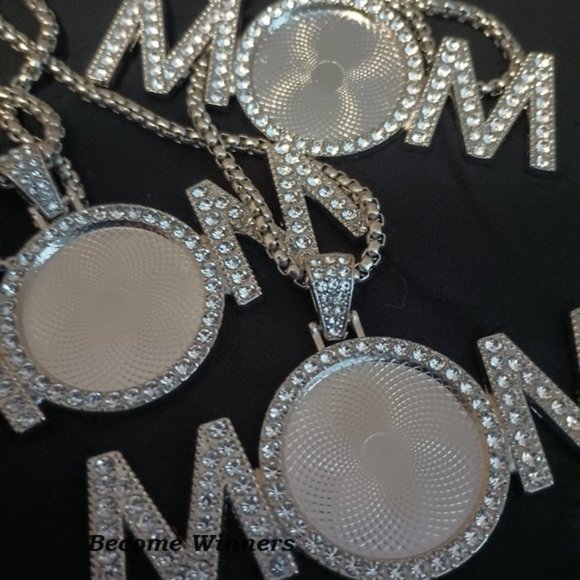 New Cute I Love U Mom' Rhinestone Ice 24" Silver Necklace - Picture 7 of 8